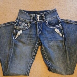 Sky High Rise Blue Jeans with White Stitching